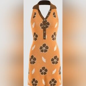 Cider Large Retro Floral Halter‎ Neck Scoop Back Mini Stretch dress